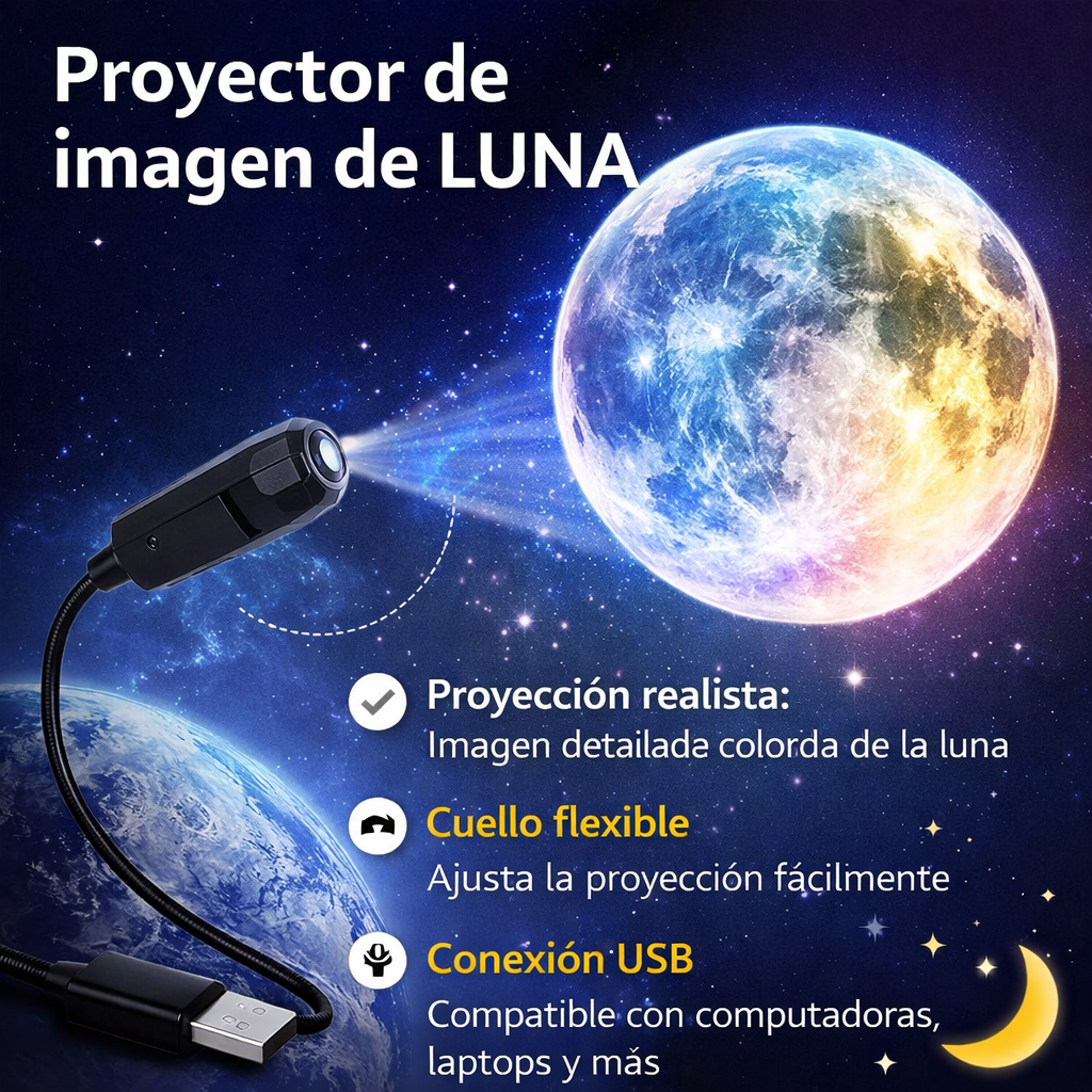 Lámpara Proyector Luna LED – Ambiente Mágico para diferentes estancias